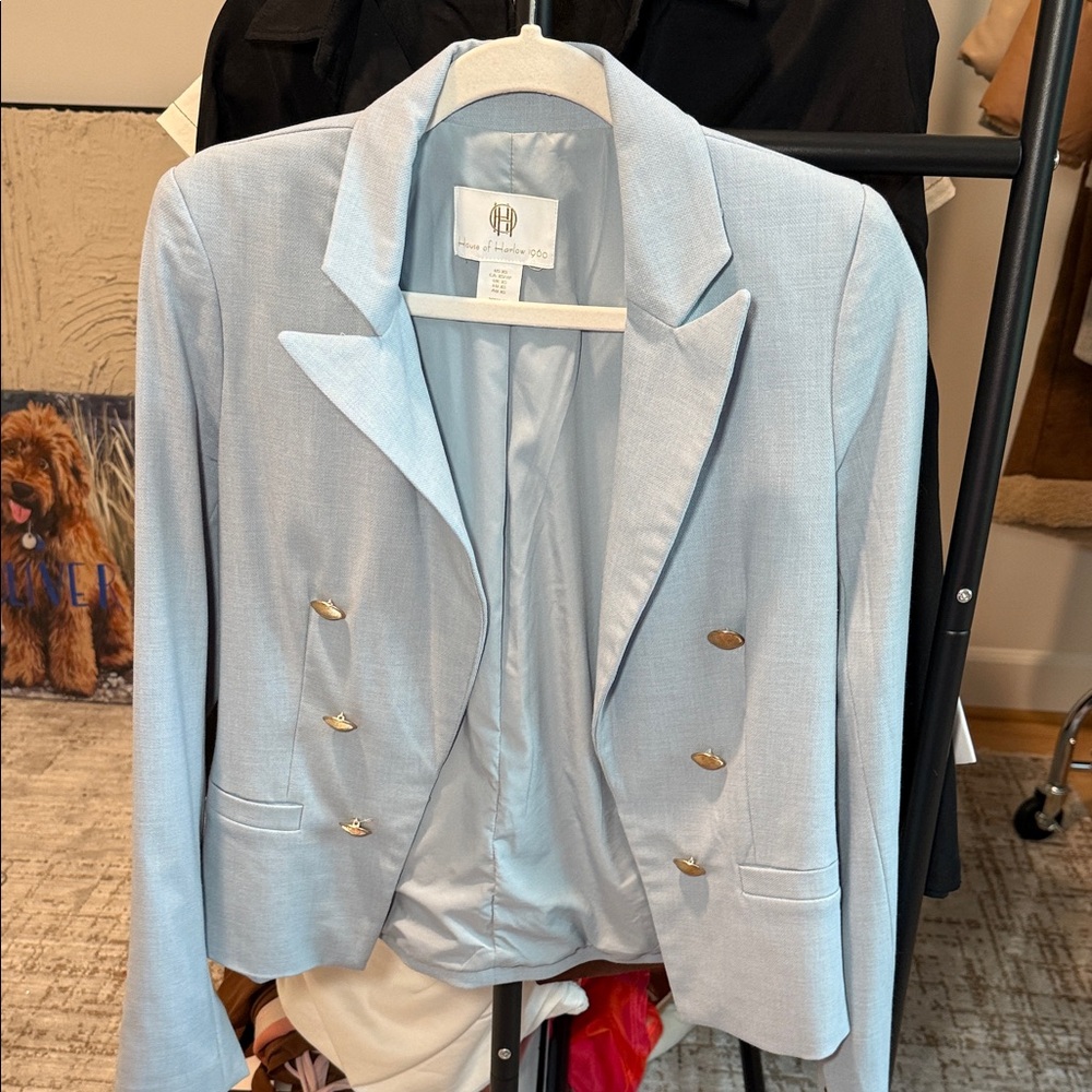 House of Harlow 1960 Light Blue Blazer with Gold Buttons